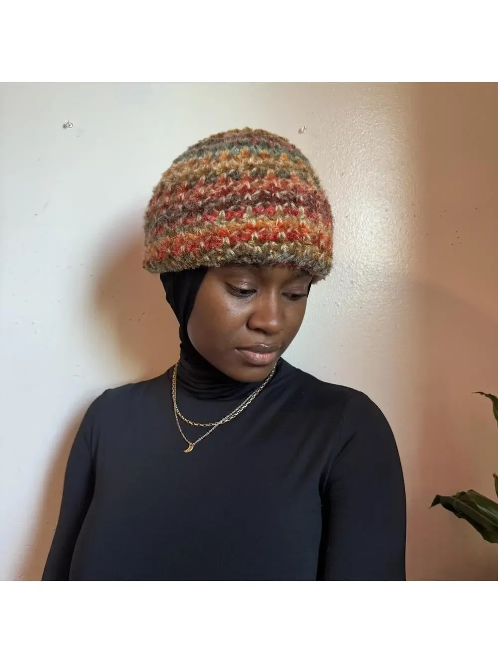 90s Made in Italy Chunky Knit Earthy Variegated Beanie
